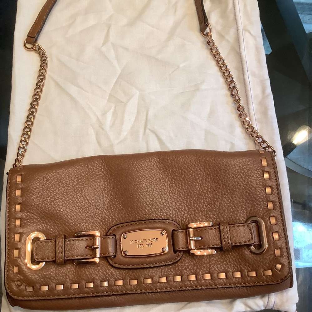 Michael Kors soft Pebbled Leather Shoulder Bag with Rose Gold Chain & accents